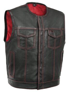 Men's Premium Leather Motorcycle Club Riding Vest Black Men Leather Vest
